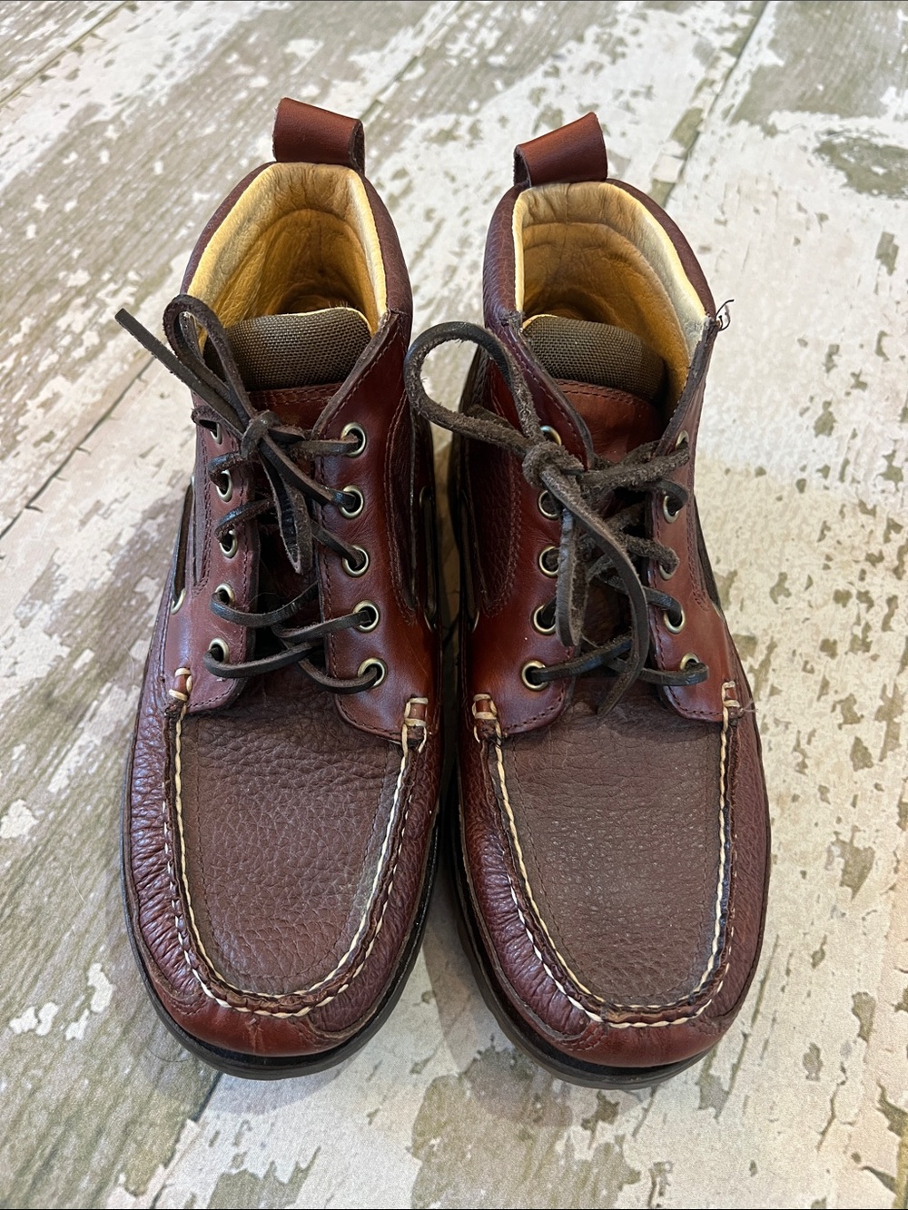 L L Bean Men's Brown Leather Moc Toe Lace-Up Shoes Boots size 8 D